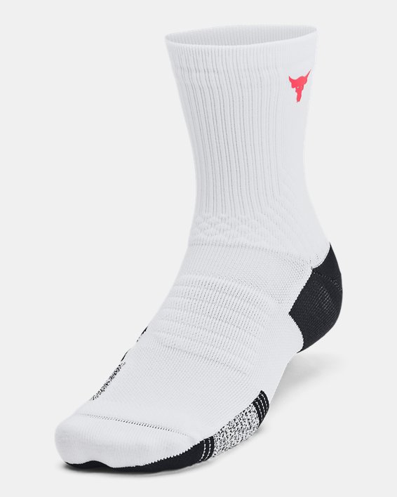 Unisex Project Rock ArmourDry™ Playmaker Mid-Crew Socks in White image number 1